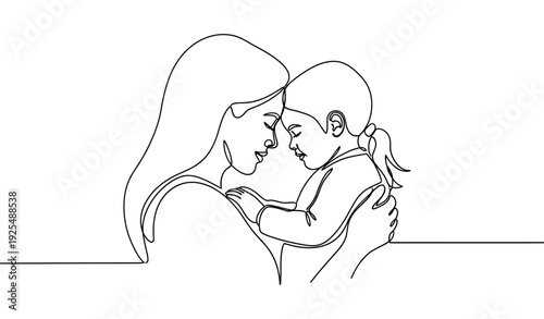 Mother and Child Continuous Line Art – Tender Forehead Touch Minimalist Vector