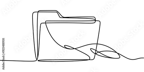 Single line drawing of a file folder icon on a white background for business organization.