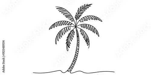 minimalist line art sketch of a solitary palm tree on a horizon line.