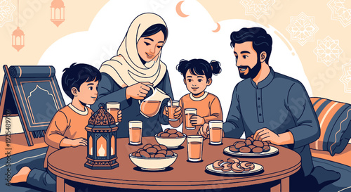 Family enjoying a meal together indoors.