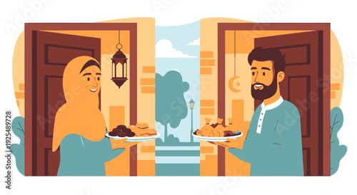 Man and woman sharing food outdoors.
