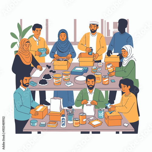 Diverse group of people volunteering together.