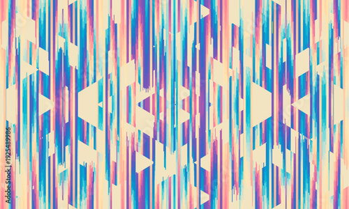 Washed blurry wavy ikat seamless vector pattern. Aquarelle effect boho fashion fabric for coastal wallpaper background. Stripe with blurry grunge