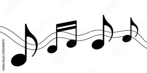 Minimalist Line Drawing of Flowing Musical Notes Melody