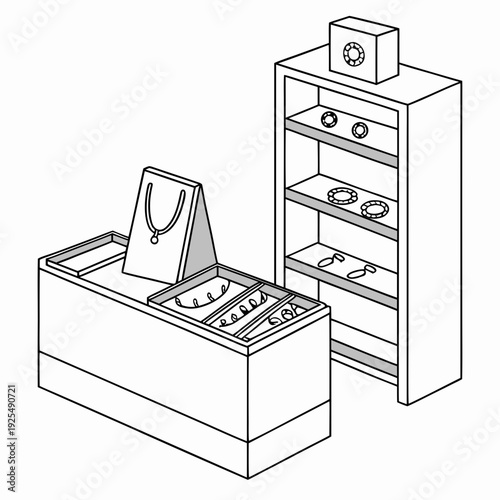 A display of jewelry on a table and shelf