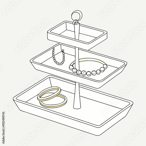 A three-tiered tray for organizing jewelry