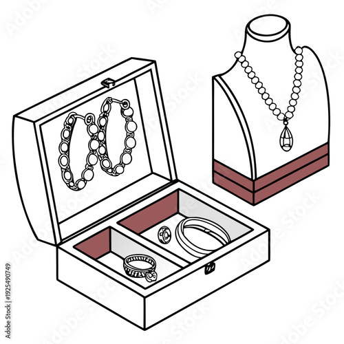 A jewelry box with a necklace and bracelets