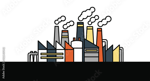 Industrial factory skyline with smokestacks and chimneys
