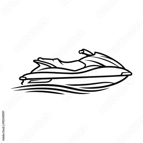 Jet ski in motion on water black line drawing speeding through waves with dynamic lines
