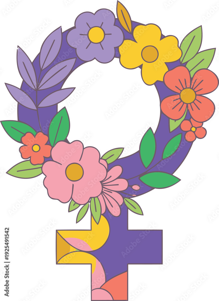 custom made wallpaper toronto digitalFemale gender symbol decorated with colorful flowers and leaves