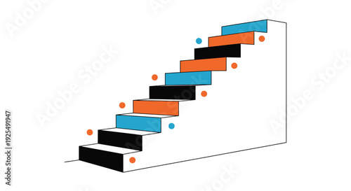Staircase Steps in Black Blue and Orange with Dots