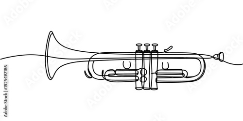 Minimalist line drawing of a trumpet a brass musical instrument
