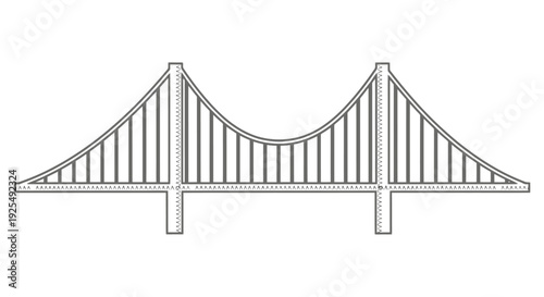 Suspension Bridge silhouette with towers and cables