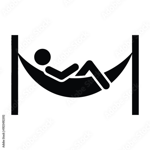 Person relaxing in hammock icon black silhouette on white background leisure and recreation symbol