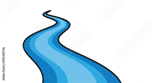 Curved blue river winding through abstract waterway