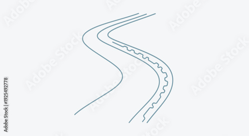 Winding road with tire tracks in light blue