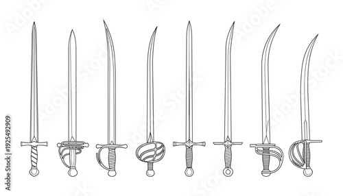 Collection of sword types illustration vector graphics