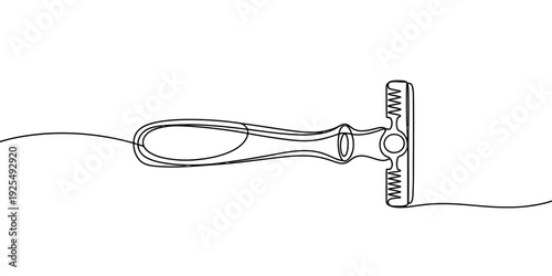 Minimalist line drawing of a classic safety razor on a white background