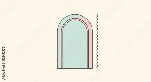 Arched doorway with pastel frames and decorative vertical line