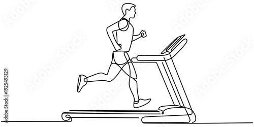 Line drawing of a man running on a treadmill for exercise