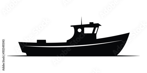 Fishing boat silhouette vector icon isolated on white background marine vessel