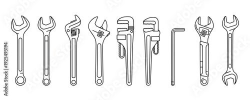 Wrench set vector icons collection of technical tools for repair and maintenance
