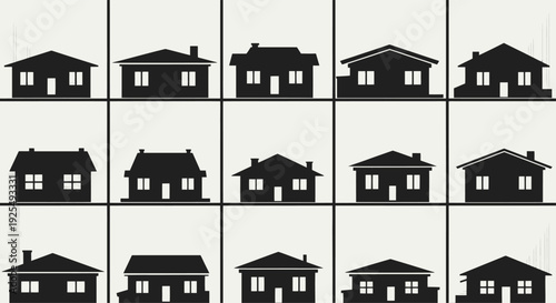 Row of Black House Silhouettes Across Grid