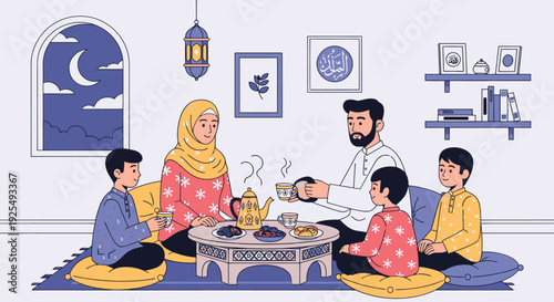 Family gathering for iftar during Ramadan.