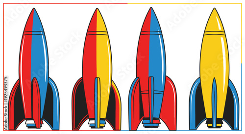 Four rocket ships in a row