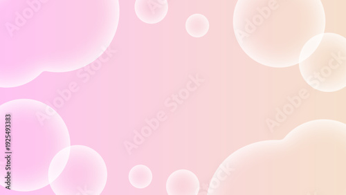 淡いピンクの幻想的グラデーション背景　半透明のシャボンと流体シェイプが縁を囲むゆめかわいい16:9フレーム