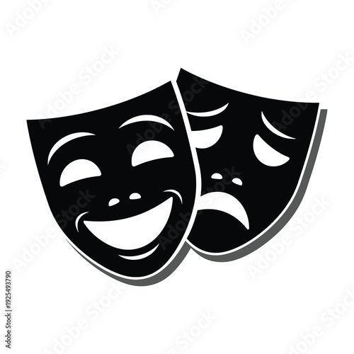Theatrical comedy and tragedy masks in black and white on plain background symbolizing drama and emotions