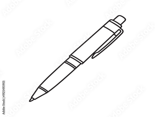 A black and white line drawing of a ballpoint pen