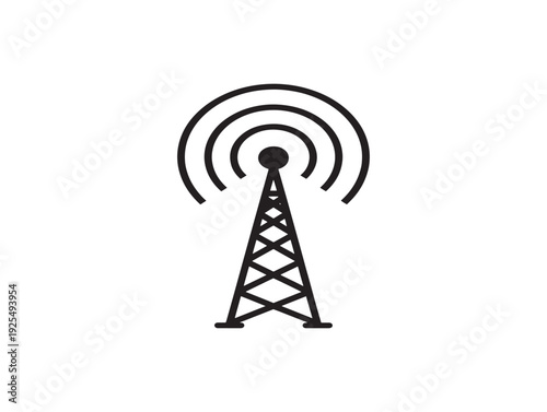 A simple black and white illustration of a radio broadcasting tower