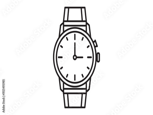 A simple line drawing of an analog wristwatch with a white face