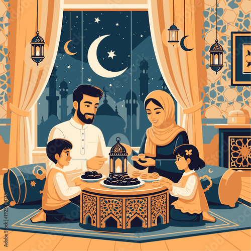 Family celebrating Ramadan at home.