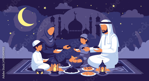 Family breaking fast during Ramadan.