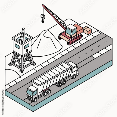 A train is being loaded with material by a crane