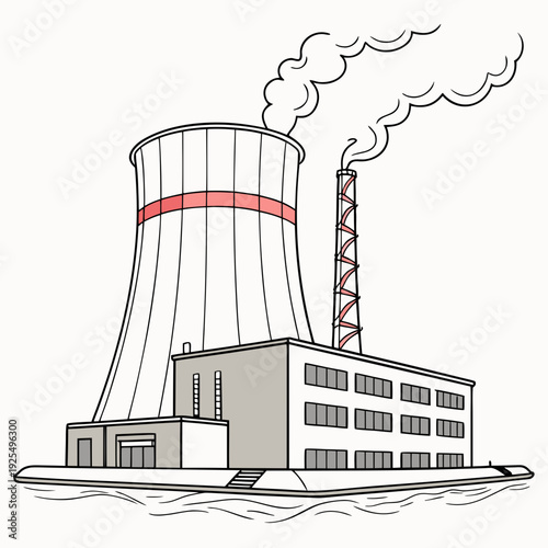 A nuclear power plant with a cooling tower