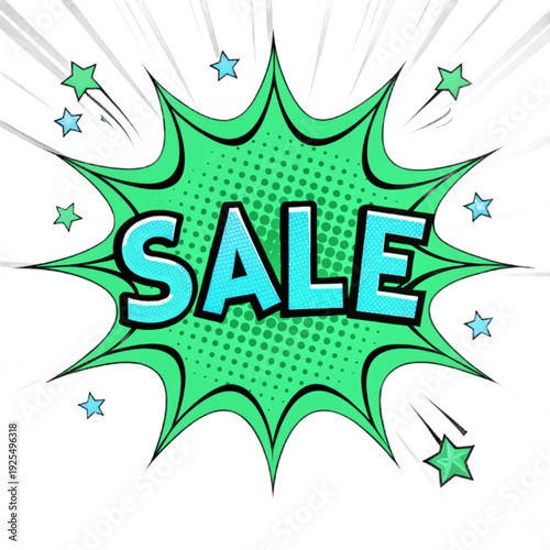 Mint Green and Electric Blue Comic Style Sale Burst Graphic
