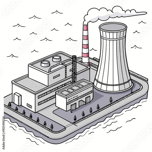 A nuclear power plant with a cooling tower