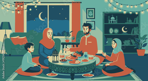 Family gathering for iftar during Ramadan.
