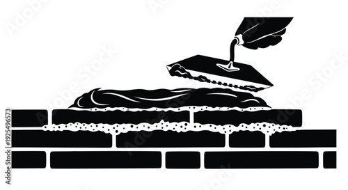 A cat resting on a brick wall minimalist design black and white silhouette