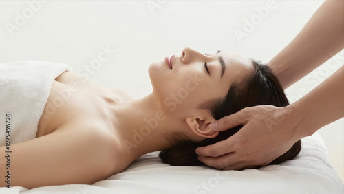 Woman Receiving A Relaxing Head Massage While Lying Down On A Spa Treatment Table