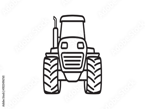 A black and white line drawing of a tractor viewed from the front