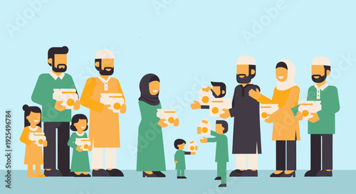 Diverse group of people sharing food.