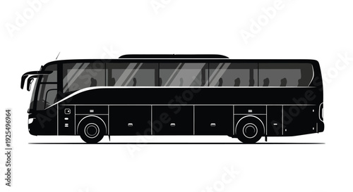 A sleek modern tour bus depicted in a striking black silhouette