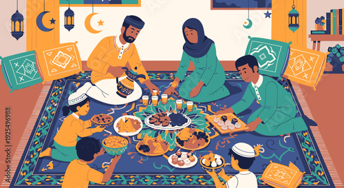 Family gathering for iftar meal.