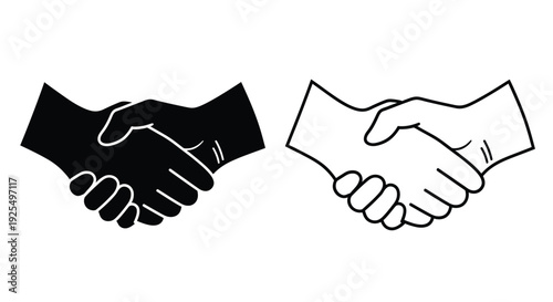 A black silhouette of two hands firmly shaking in agreement silhouette