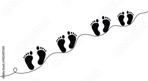 Footprints following a winding path minimalist design black and white silhouette