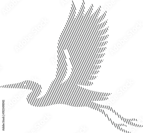 Stork flying line art bird outline illustration, Elegant stork in flight minimalist design